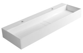 CUBIS washbasin, cast marble, 120x40cm, two tap holes, white