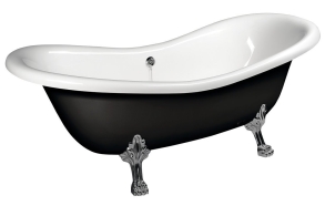 CHARLESTON Freestanding Bath 188x80x71cm, Chrome Matt Legs, Black/White