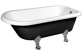 FOXTROT Freestanding Bath 170x75x64cm, Chrome Matt Legs, Black/White