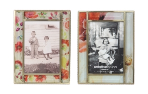 4x4" Glass Photo Frame w/ Floral Image, 6-1/4" Square, 2 Styles