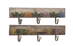24-3/4"L Wood Wall Plaquew/Floral Design- 3 Hks, 2 Styles