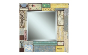 24"Square x 2-1/8"W Fir & MDF Block Framed Beveled Mirror w/ Embellishments ©