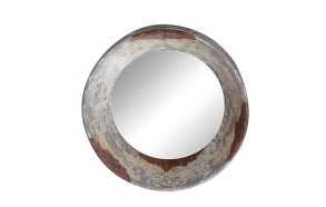 16" Round Metal Framed Antique Mirror, Distressed Zinc Finish, Mirror Size 8" Round