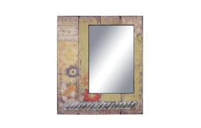 25"L x 30"H Wood Framed Mirror w/ Tin Accent & Floral Print, Mirror Size 13-1/2"L x 20"H