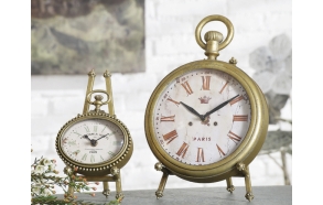 12"H Zinc Clock w/ Easel, Gold
