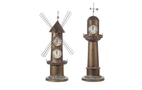 30-1/2"H Iron Windmill Clockw/ 2 Faces - HR - MIN - SEC 