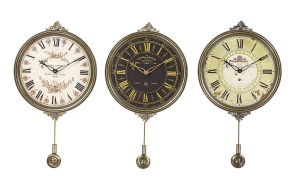 25"H Wood & Metal Clockw/Pendulum, 3 Styles