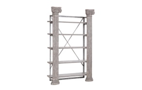 48-1/2"L x 15"W x 74-1/2"H Wood & Metal Column Book Shelf w/ 5 Shelves, KD