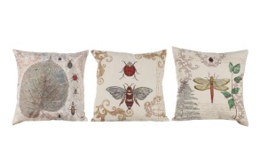 17-1/2" Square Cotton & Linen Embroidered Pillow, 3 Styles