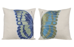  18" Square Cotton & Linen Pillow w/ Embroidered Butterfly, 2 Styles