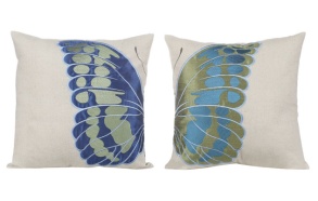  18" Square Cotton & Linen Pillow w/ Embroidered Butterfly, 2 Styles