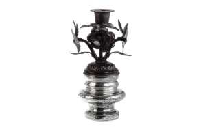 9"H Mercury Glass & Metal Taper Holder w/ Flowers 