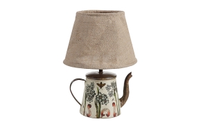 15"H Tin Teapot Lamp w/ Burlap Shade (40 Watt Bulb Maximum) 