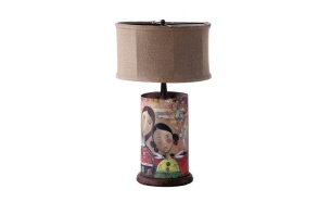 24"H Iron Lamp w/ Girl Image & Burlap Shade, (Finish Will Vary, 40 Watt Bulb Maximum)