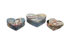 6-1/4", 7-1/4", & 8-1/4"L Tin Heart Boxes, Set of 3