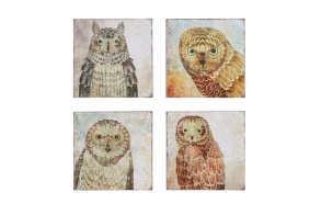 12" Square Tin Wall Plaque w/ Owl, 4 Styles