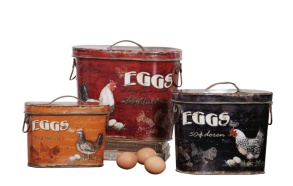 12"L Tin Boxes w/ Rooster & Eggs, Set of 3 