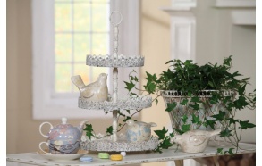 12" Round x 18"H Metal 3-Tier Tray, Antique White 