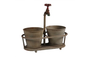 13-3/4"L x 14"H Metal Planters w/ Faucet Holder, Holds 2 - 3" Plants, Rust