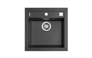 granite basin 52x51x20 cm, G91 black, automatic siphon