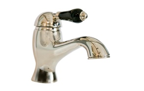 basin mixer with pop-up, bright nickel, black ceramic handle