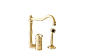 kitchen mixer with hand spray, raw brass