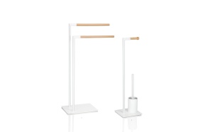 WHITE 2T. TOWEL HOLDER W/NAT.WOOD