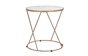 ROUND GLASS/COPPER METAL TABLE