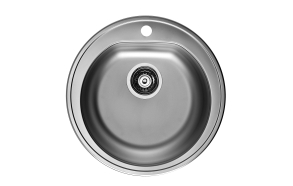 round stainless steel basin FORM 30, diam 51 cm, height 18,5 cm, waste 3 1/2´´, linen texture. Drain not included.