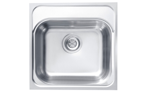 square stainless steel basin BASIC 140, 46,5x46,5 cm, height 18,5 cm, waste 3 1/2´´, satin finish. Drain not included.