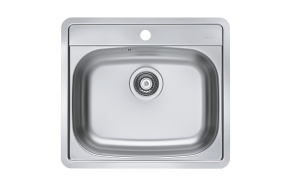 square stainless steel basin MORE 10, 56x50 cm, height 16 cm, waste 3 1/2´´, satin finish. Drain not included.