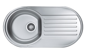 round stainless steel basin with worktop FORM 40, 83.2x43.7 cm, height 15 cm, waste 3 1/2´´, satin finish. Drain not included.