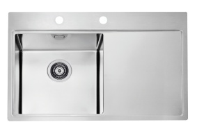 square stainless steel basin with worktop PURE 40 left, 86x51 cm height 20.5 cm, satin finish. Automatic drain 3 1/2´´included.