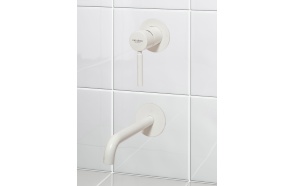 built in wall single level basin mixer Form A, two parts, spout 20 cm, mat white