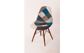 chair Alexis, blue patchwork, light brown feet