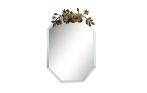 11-3/4"L x 16-1/2"H Beveled Glass Mirror w/ Metal & Fabric Flower Top