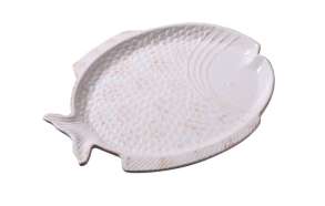 30 cm keraamiline kalakujuline kandik, kreemvalge