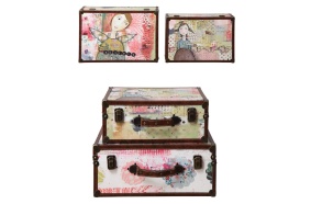 18-1/8"L x 13"W & 15-3/4"L x 11-1/2"W Canvas & MDF Suitcase w/ Girl Image, Set of 2 ©