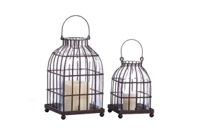 5"Square x 8-1/2"H Wire & Glass Cage Lantern, Rust