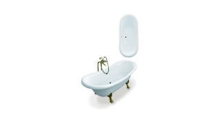 Amelie 190 cm,chromed feet,white, w drain and overflow hole