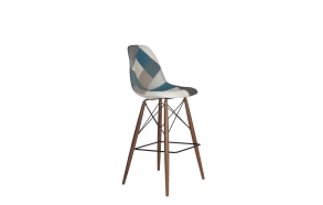 bar stool Alexis, blue patchwork, dark brown feet