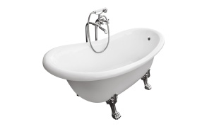 Odelle 170 cm, chromed feet,white, w drain and overflow hole