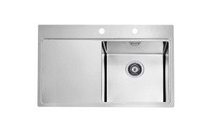 square stainless steel basin with worktop PURE 40 right, 86x51 cm height 20.5 cm, satin finish. Automatic drain 3 1/2´´included.