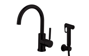 basin mixer Form A with movable spout and bidet spray, mat black