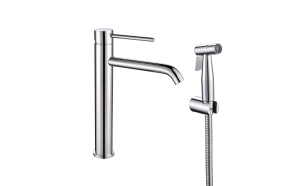 high basin mixer with bidet Cherry, brushed steel