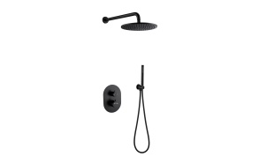 built in thermostatic rain shower set Cherry, black mat