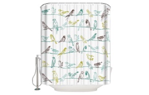 textile shower curtain Birdies 183x200 cm, white curtain rings included