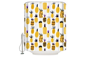 textile shower curtain Pineapples 183x200 cm, white curtain rings included