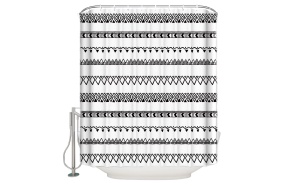 textile shower curtain BW Etno 183x200 cm, white curtain rings included