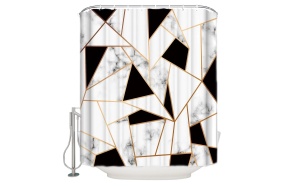 textile shower curtain BW Geometry 183x200 cm, white curtain rings included